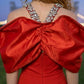 Red Halter Sheath Long Prom Dress