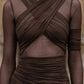 Brown Sheath High Neck Long Prom Dress with Ruched
