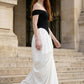 Black and White Mermaid Off the Shoulder Ruched Long Formal Dress