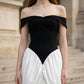 Black and White Mermaid Off the Shoulder Ruched Long Formal Dress
