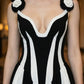 Black and White A Line Long Prom Dress with Slit