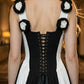 Black and White A Line Long Prom Dress with Slit