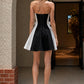 Black and White A-Line Strapless Short Homecoming Dress with 3D Roses