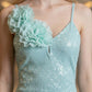 Sequin Mint Green Sheath Spaghetti Strap Long Prom Dress with 3D Flowers