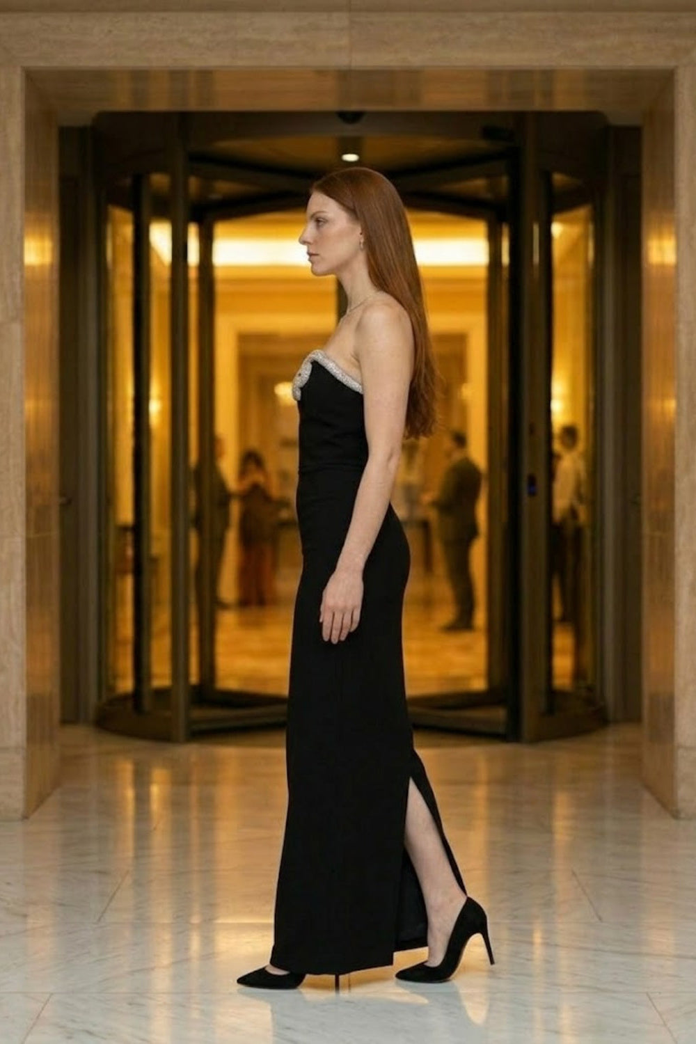Black Sheath Strapless Long Prom Dress with Beading