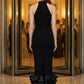 Black Mermaid Halter Long Formal Dress with Ruffles