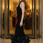Black Mermaid Halter Long Formal Dress with Ruffles