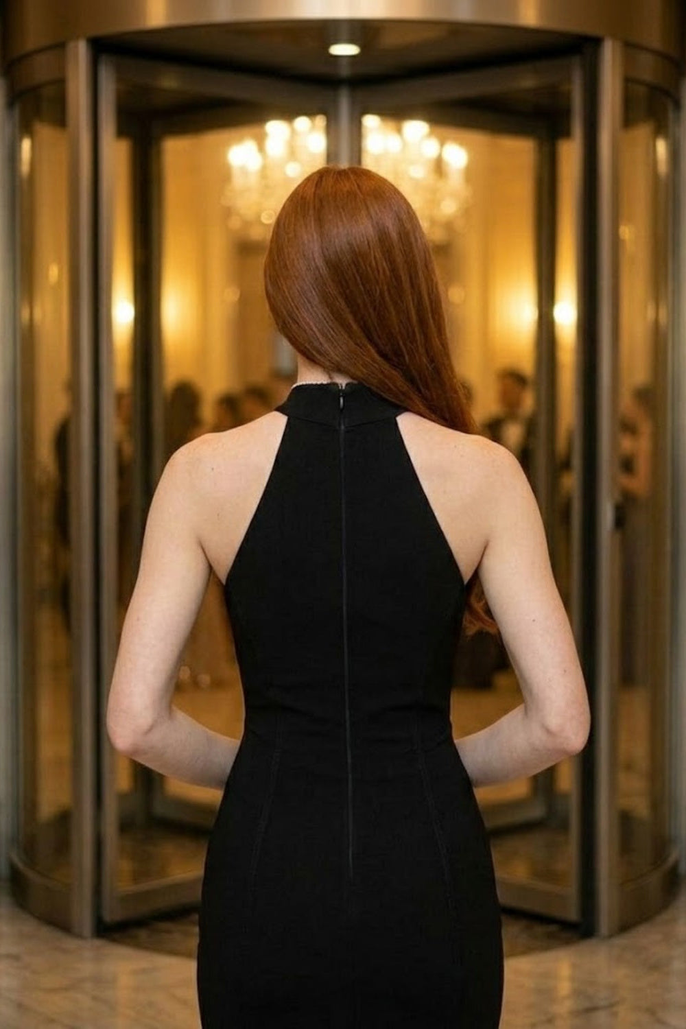 Black Mermaid Halter Long Formal Dress with Ruffles