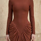 Brown Mermaid High Neck Long Ruching Formal Dress
