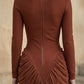 Brown Mermaid High Neck Long Ruching Formal Dress