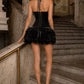 Black 2 Pieces Halter Short Homecoming Dress with Floral Ruffles