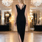 Black Sheath V Neck Long Prom Dress with Slit