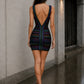 Black Sheath Square Neck Cutout Short Homecoming Dress with Multicolor Sequins
