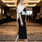 Black and White Bodycon V Neck Midi Prom Dress