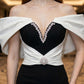 Black and White Bodycon V Neck Midi Prom Dress