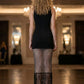 Black Sheath Round Neck Long Prom Dress with Fringes