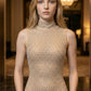 Sequin Apricot Sheath High Neck Long Prom Dress with Sparkly Rhinestone