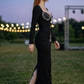 Corset Black Sheath Square Neck Long Prom Dress with Rhinestone