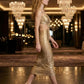 Sequin Gold Bodycon Square Shoulder Midi Cocktail dress with Cutout