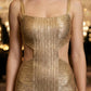 Sequin Gold Bodycon Square Shoulder Midi Cocktail dress with Cutout