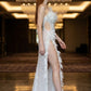 White Sheath Sweetheart Keyhole Long Prom Dress with Slit