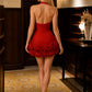 Red A-Line Halter High Neck Short Homecoming Dress with 3D Roses