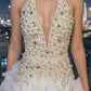 Sparkly White Bodycon Halter Short Homecoming Dress with Ruffles