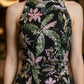 Black Floral Sheath High Neck Long Prom Dress