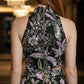 Black Floral Sheath High Neck Long Prom Dress