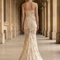 Floral White Mermaid Strapless Long Prom Dress with Appliques