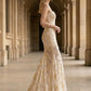 Floral White Mermaid Strapless Long Prom Dress with Appliques