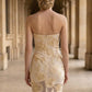 Floral White Mermaid Strapless Long Prom Dress with Appliques