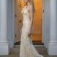 Champagne Sheath Halter Long Prom Dress with 3D Flowers