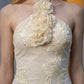 Champagne Sheath Halter Long Prom Dress with 3D Flowers
