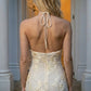 Champagne Sheath Halter Long Prom Dress with 3D Flowers