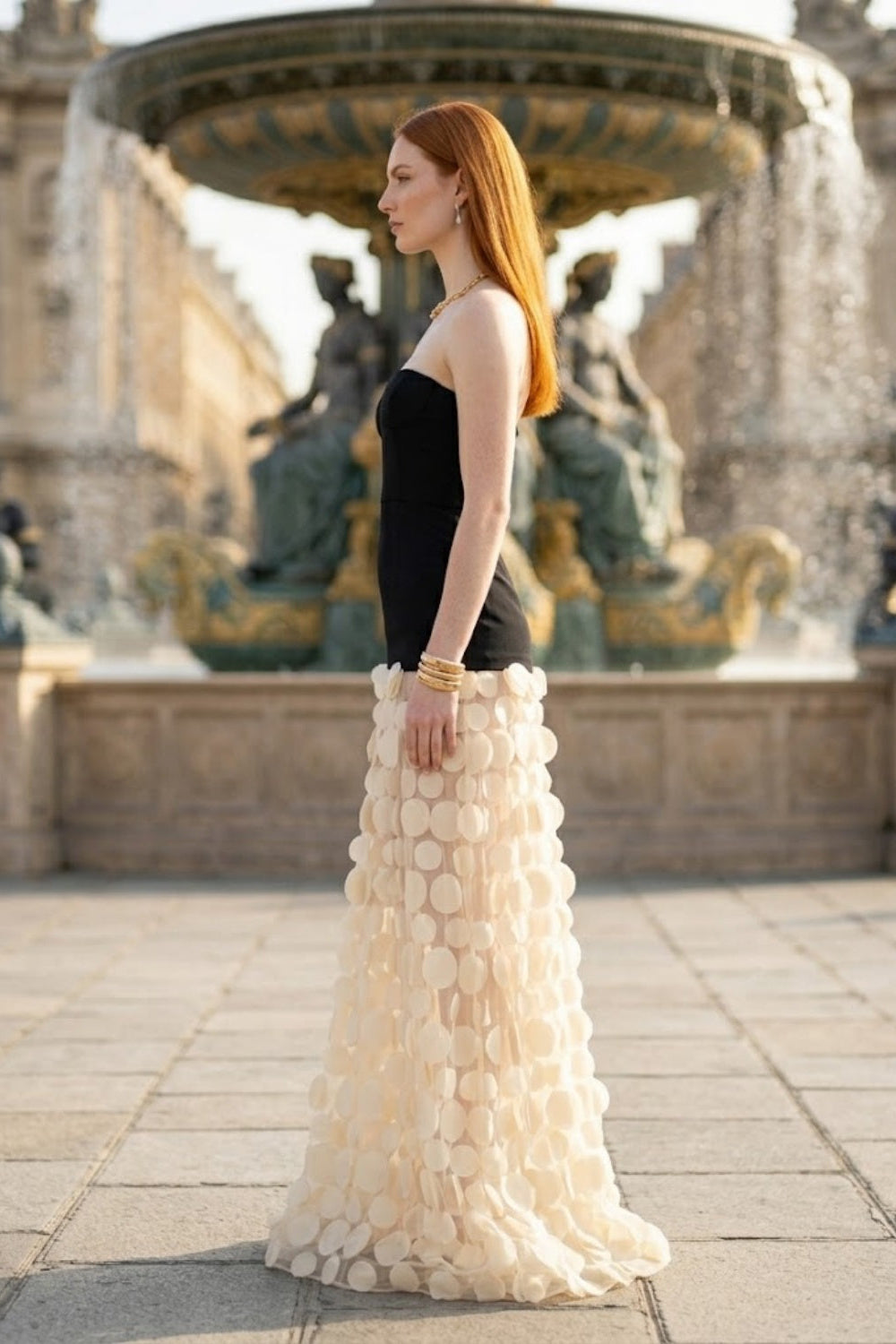 Black and White A-Line Strapless Long Prom Dress