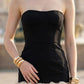 Black and White A-Line Strapless Long Prom Dress