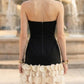 Black and White A-Line Strapless Long Prom Dress