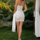 White Sheath Strapless Corset Short Homecoming Dress with Lace