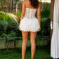 White Sheath Strapless Corset Short Homecoming Dress with 3D Floral Petals