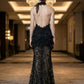 Black Sheath Halter Long Prom Dress with Lace