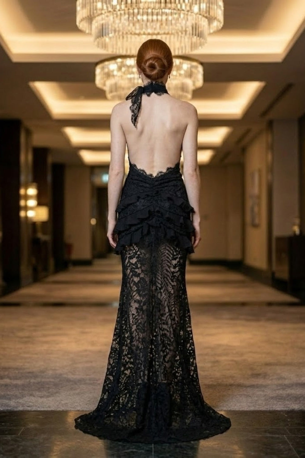 Black Sheath Halter Long Prom Dress with Lace