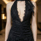 Black Sheath Halter Long Prom Dress with Lace