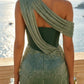 Emerald Green Sheath One Shoulder Long Formal Dress with Ruching