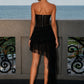 Black Sheath Strapless Corset Homecoming Dress with Lace Ruffles