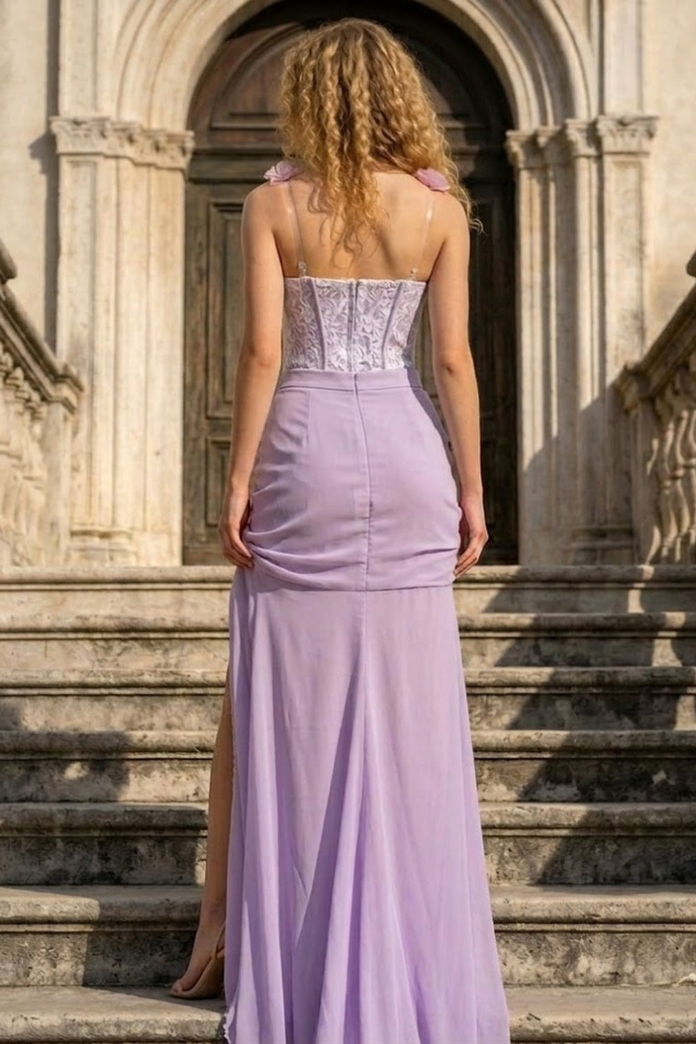 Purple Mermaid Strapless Long Prom Dress with 3D Flowers