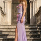 Purple Mermaid Strapless Long Prom Dress with 3D Flowers