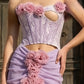 Purple Mermaid Strapless Long Prom Dress with 3D Flowers