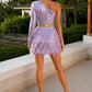Lavender A Line One Shoulder Homecoming Dress with Feathers
