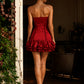 Burgundy A Line Strapless Short Homecoming Dress with Ruffles